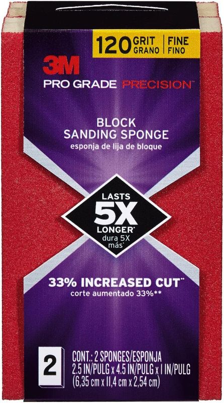 Photo 1 of 2-1/2 in. x 4 in. x 1 in. 120 Grit Fine Block Sanding Sponge 