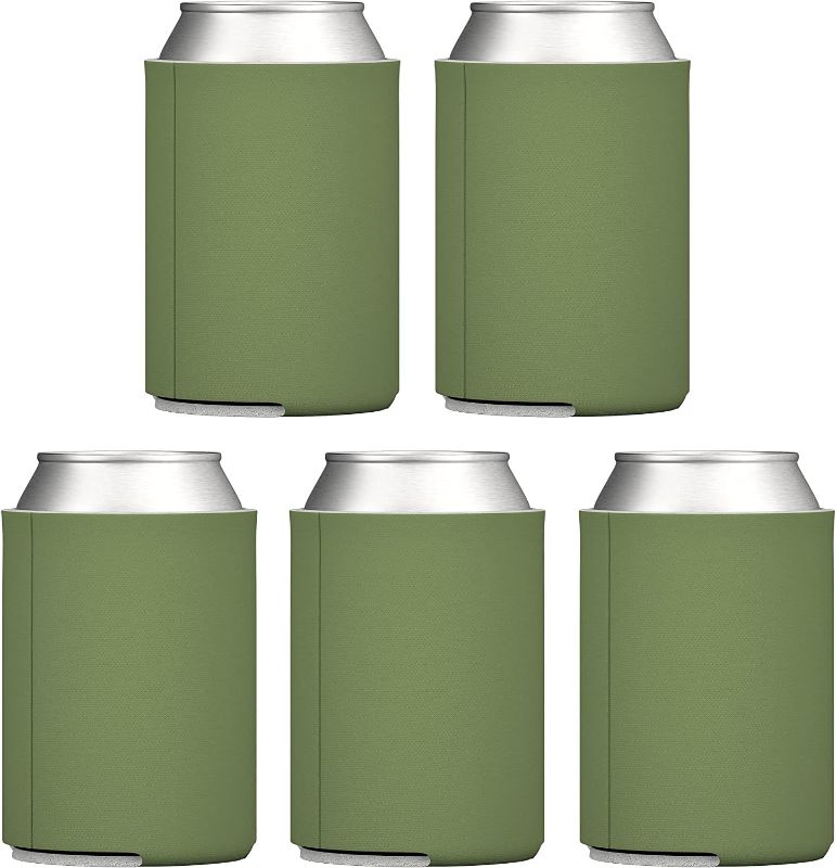 Photo 1 of TahoeBay Blank Beer Can Coolers, Plain Bulk Collapsible Soda Cover Coolies, DIY Personalized Sublimation Sleeves for Weddings, Bachelorette Parties, Funny HTV Party Favors (Sage, 5) 