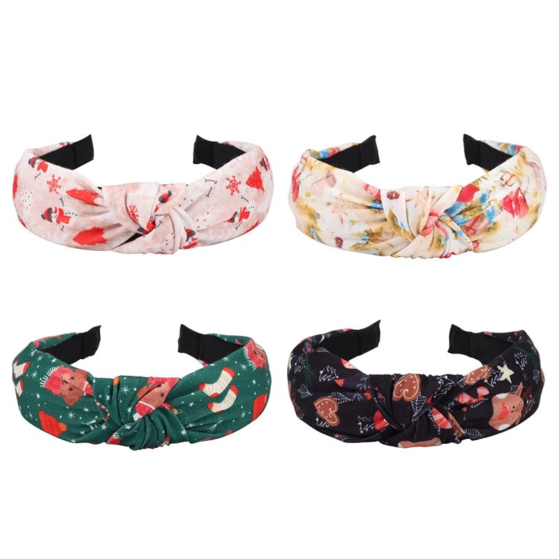 Photo 1 of 4 Pack Christmas Headbands Christmas Tree Santa Claus Snowman Snowflake Elk Elastic Hair Accessories for Women Girls Xmas Non Slip Yoga Hair Hoop 