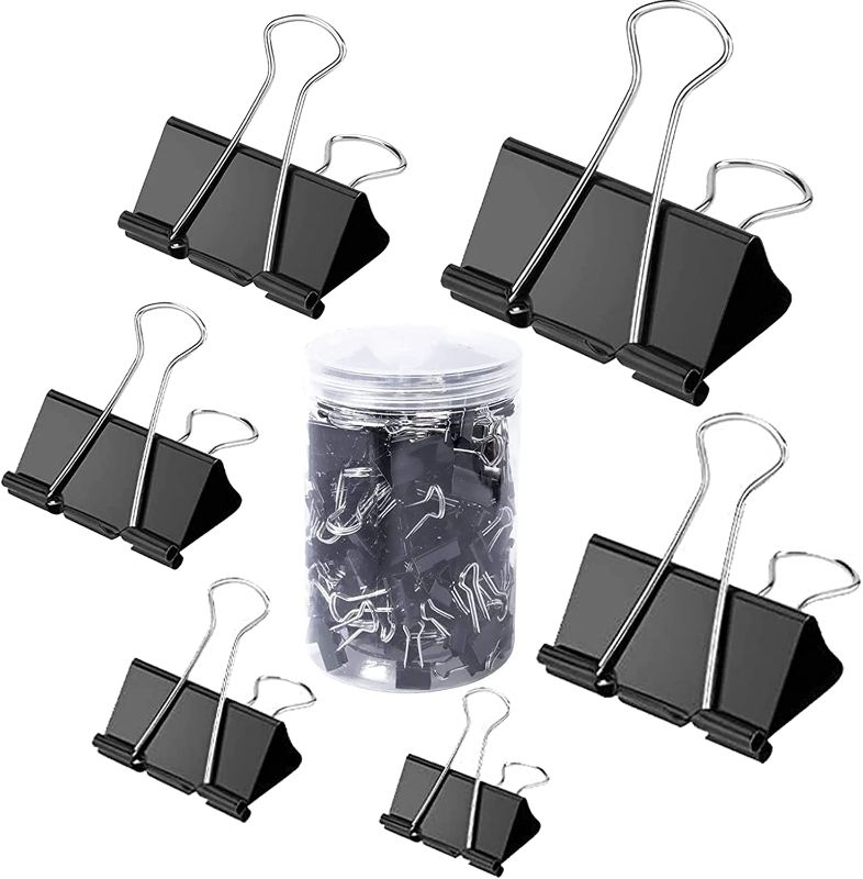 Photo 1 of 200 Pcs Binder Clips Paper Clamps Assorted Sizes (Black) with Box, Jumbo, Large, Medium, Small, Mini and Micro,6 Sizes for Office, School and Home 