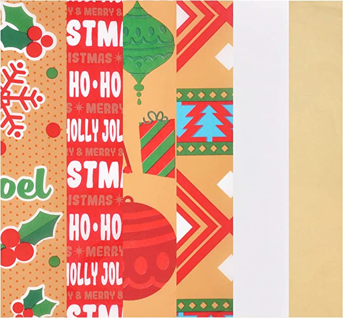 Photo 1 of  JOYIN 150 Sheets Christmas Kraft Tissue Paper Printed and Solid for Gift Decoration, Gift Wrapping Boxes and Bags, Holiday Gift Extra-Special, Christmas Trees, Wine Bottles, Art & Craft and More 