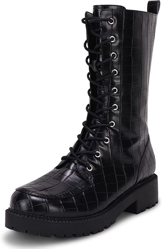 Photo 1 of Coutgo Womens Mid Calf Lace Up Boots Lug Sole Closed Toe Side Zipper Military Winter Combat Boot SIZE 9.5