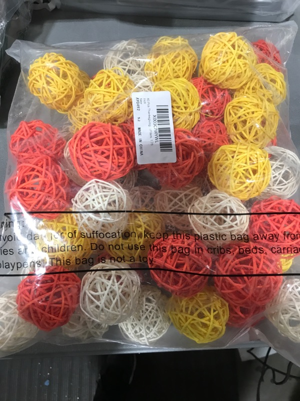 Photo 2 of 60 Pcs Thanksgiving Wicker Rattan Balls Rattan Vase Fillers for Centerpieces Orange White Yellow Woven Balls Decorative Balls for Bowl Centerpiece Decorative Twig Orbs Spheres Bowl Fillers, 1.78 Inch