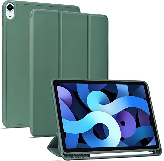 Photo 1 of Arae for iPad Air 5 Generation 10.9 Case (2022) / iPad Air 4 Generation 10.9 Case (2020) Auto Wake / Sleep Feature Standing Cover, Green