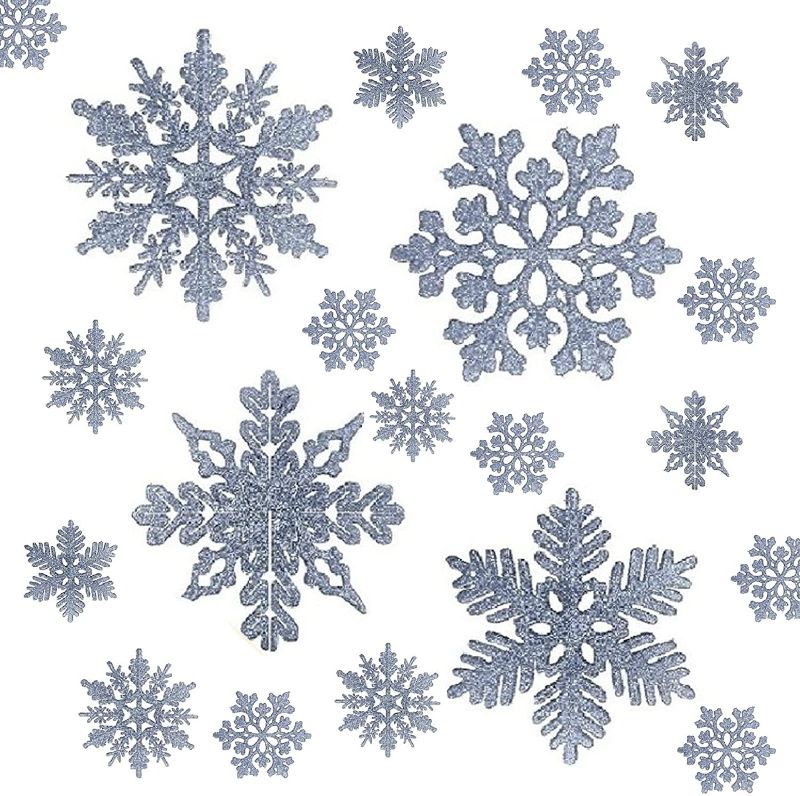 Photo 1 of 36Pcs Silver Snowflake Ornaments, Plastic Glitter Snow Flakes Ornaments for DIY Winter Christmas Tree Decorations,New Year Party Home Decorations 