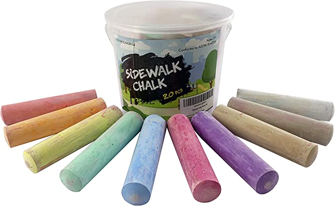 Photo 1 of  Sidewalk Chalk Set – Pack of 20 Multi-Color Jumbo Street Chalks – 20 Bright & Cheerful Colors – Nontoxic, Washable Tapered Chalks for Teachers and Schools - 1 x 4 Inches