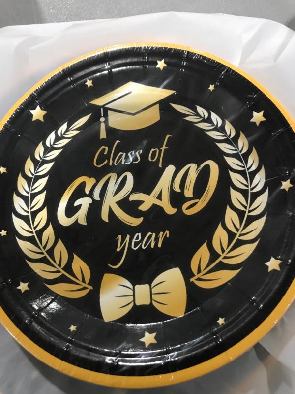 Photo 2 of 2023 Graduation Party Supplies, Graduation Party Decorations 2023, Disposable Dinnerware Set Graduation Paper Plates Congrats Grad! Including 24 Pcs Dinner Plates and Dessert Plates Serves 24 Guests 24guests Black(No tablecloth)