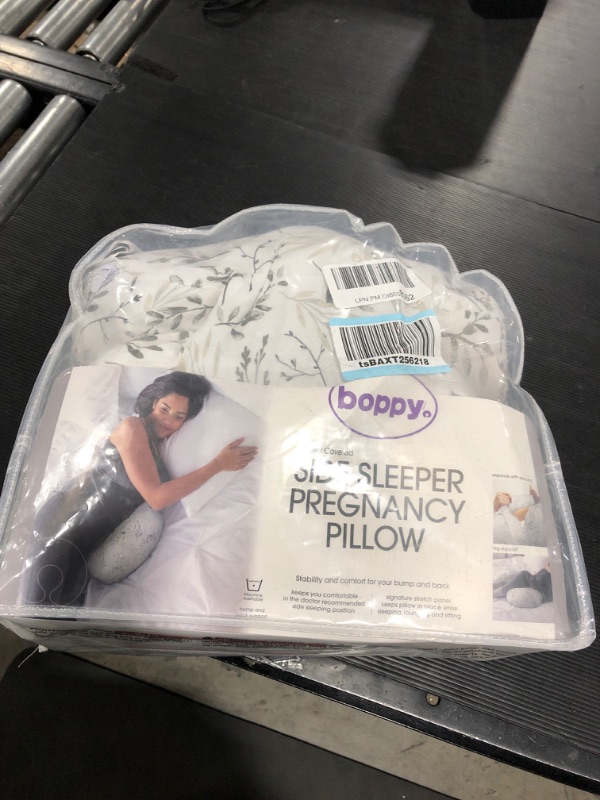 Photo 2 of Boppy Side Sleeper Pregnancy Pillow with Removable Jersey Pillow Cover | Gray Falling Leaves | Compact, Stay-Put Design | Prenatal and Postnatal Positioning Falling Leaves Gray