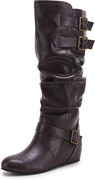 Photo 1 of Syktkmx Womens Slouchy Flat Knee High Boots Wide Calf Pull On Fall Winter Motorcycle Boots
SIZE 7