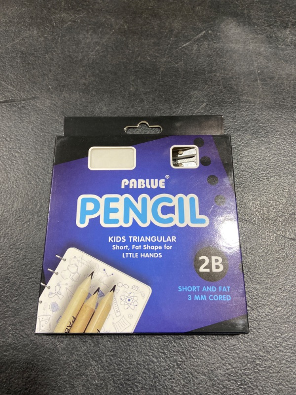 Photo 2 of PABLUE Short, Fat, Thick, Strong Triangular Presharpened 2B Pencils, 3.5 Inch Jumbo Wood Pencils with Eraser and Sharpener, for Beginners, Writing and Drawing (Wood color, Pack of 14) 2B (12 Count) wood colour