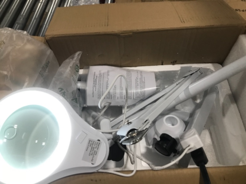 Photo 2 of (New Model) Neatfi Bifocals 1,200 Lumens Super LED Magnifying Floor Lamp with 5 Wheels Rolling Base, 5 Diopter with 20 Diopter, Dimmable, 5 Inches Diameter Lens, Adjustable Arm Magnifier (White)