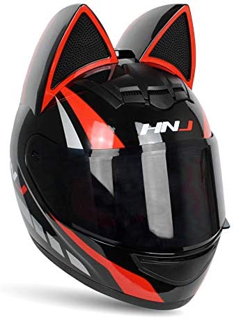 Photo 1 of Adult Personalized Cat Ear Motorcycle Helmet,Men and Women Cool Cat Locomotive Motorcycle Full Face Helmet, Size L
