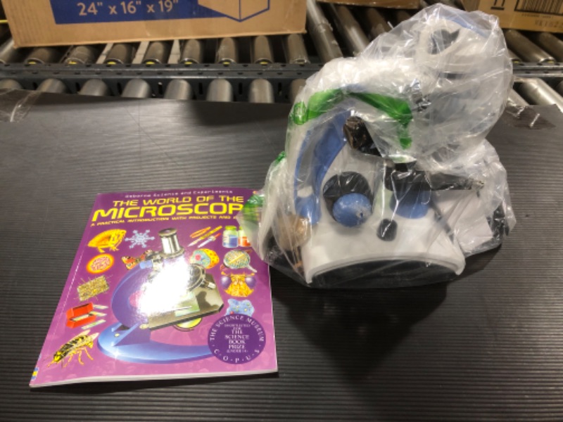 Photo 2 of AmScope M162C-2L-PB10-WM"Awarded 2018 Best Students and Kids Microscope Kit" - 40X-1000X Dual Light All Metal Microscope with Slides and Microscope Book