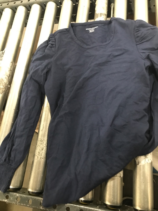 Photo 2 of Amazon Essentials Women's Long-Sleeve Crewneck Smocked Cuff T-Shirt, Navy, X-Small
