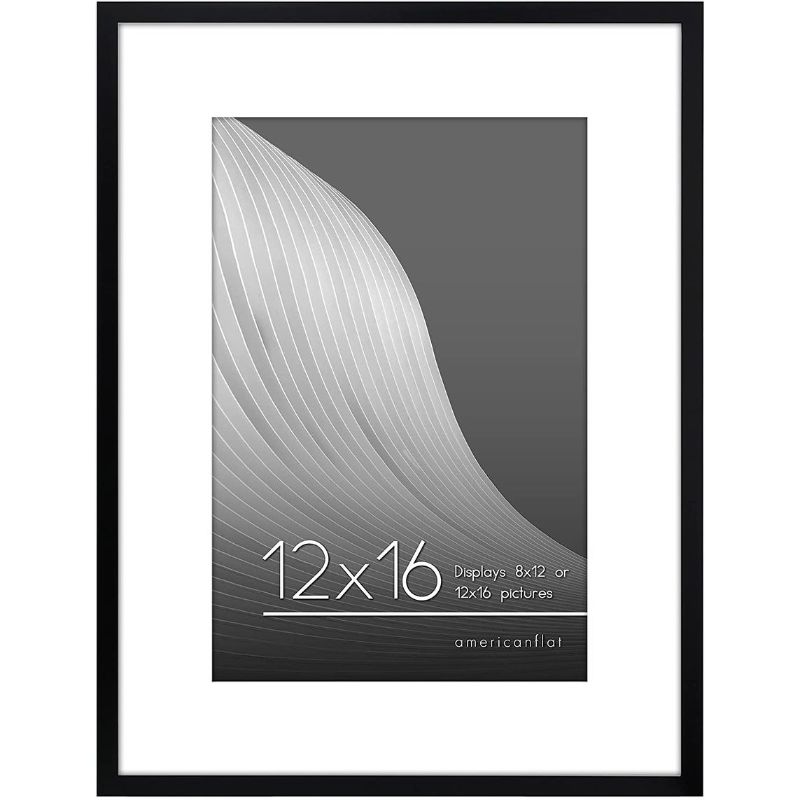 Photo 1 of 12x6 Picture Frame in Black - Displays 4x4 with Mat and 6x6 Without Mat - Horizontal and Vertical Formats for Wall and Tabletop
