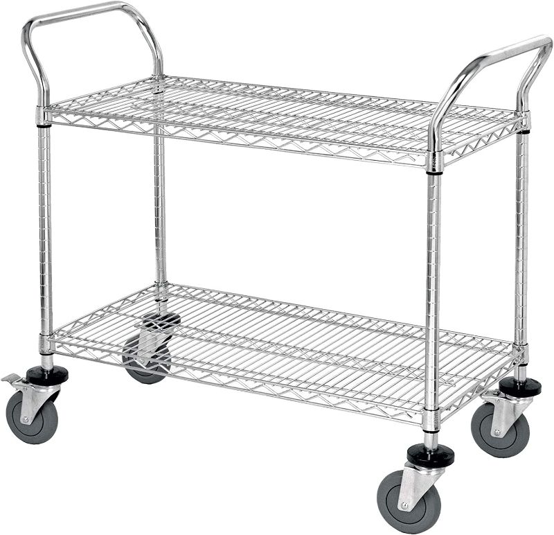 Photo 1 of 24" Deep x 48" Wide x 39" High 2 Tier Heavy Duty Chrome Wire Utility Cart
