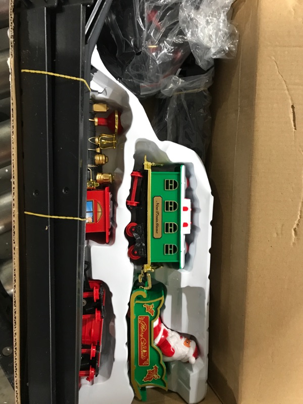 Photo 3 of Christmas Train Set for Kids, Electric Train Toys for Kids, Around The Christmas Tree Train Toys w/ Smoke, Realistic Lights & Sounds, Steam Locomotive Engine, Track, Classic Train Gifts Boys Girls 3pcs Train Carriages