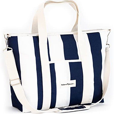 Photo 1 of Business & Pleasure Co. Cooler Tote Bag - Insulated Beach Cooler Bag - Carry Beach Day Essentials in Style - 30 Can or 4 Beach Towel Capacity - Navy C
