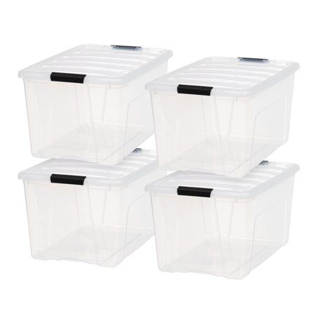 Photo 1 of IRIS 72 Quart Stack & Pull Box 4 Pack Clear with Black Buckle

