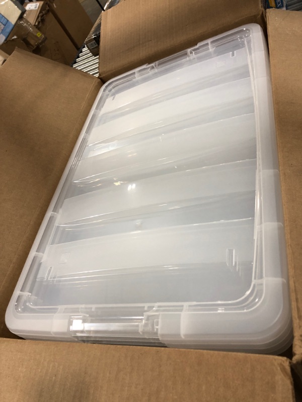 Photo 1 of IRIS 72 Quart Stack & Pull Box 4 Pack Clear with Black Buckle
