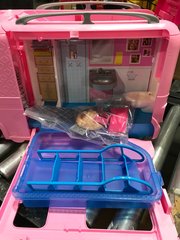 Photo 3 of Barbie Camper Playset With Barbie Accessories, Pool And Furniture, Rolling Vehicle With Campsite Transformation???