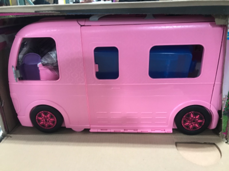 Photo 2 of Barbie Camper Playset With Barbie Accessories, Pool And Furniture, Rolling Vehicle With Campsite Transformation??? [Amazon Exclusive]