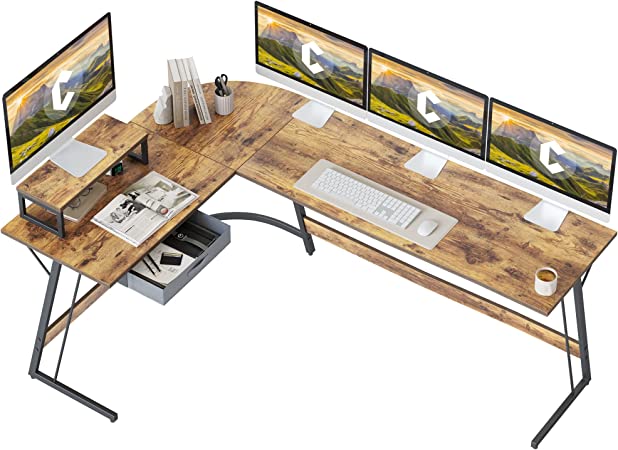 Photo 1 of CubiCubi L Shaped Desk, Corner Computer Desk, Gaming Desk with Small Table and Drawer, Home Office Study Writing Workstation, Space-Saving,( Rustic Brown, 67inch)