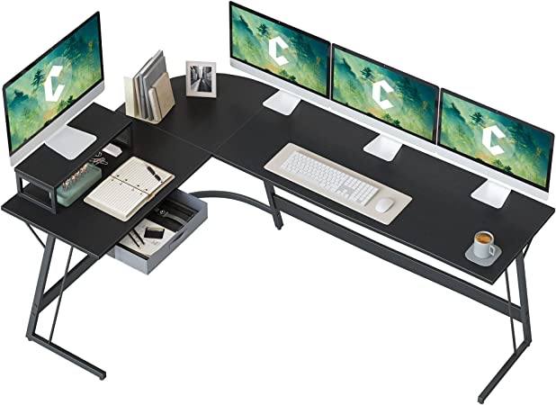 Photo 1 of CubiCubi L Shaped Desk, Modern Corner Computer Desk, 67" Home Office Writing Study Workstation with Small Table and Drawers, Space Saving, Easy to Assemble, Black