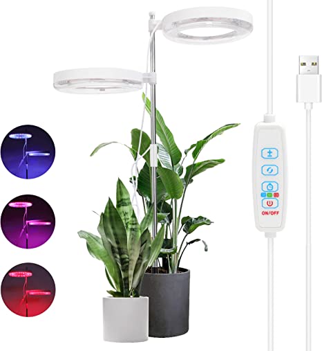 Photo 1 of 2-Head LED Grow Lights for Indoor Plants Full Spectrum Plant Lights 3 Modes 10 Dimmable Bright for Seed Starting Vegetables Greenhouse, Plant Grow Lamp with Automatic Timer Height Adjustable