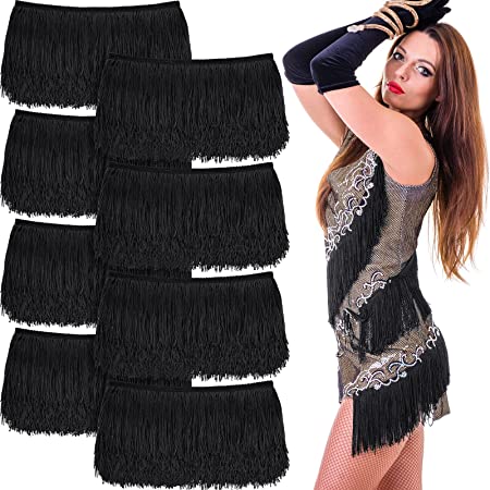 Photo 1 of 90 Yard Chainette Fringe Trim 4 Inch Wide Polyerter Fibre Tassel Fringe Fabric Trim Fringe for Sewing DIY Clothes Accessories Wedding Dress Dance Stage Costume Decor (Black, 87.5 Yard)