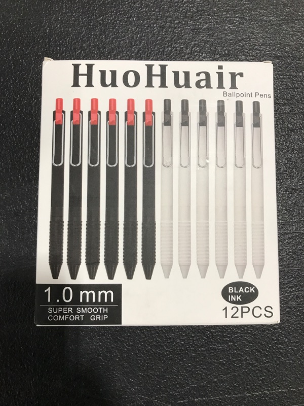 Photo 2 of HuoHuair Stress Relief Ballpoint Pens Medium Point 1mm Black Ink Work Pen with Super Soft Grip Ball Point Pen Retractable Office Pens (Black ink (12-pack) Black 12 Count