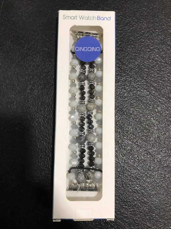 Photo 1 of Glittering Beaded Bracelet Compatible for Apple Watch Band 40mm/38mm/41mm Series 7 SE Series 6/5/4, QINGQING Cute Handmade Elastic Beaded iPhone Watch Band for Women (41mm/40mm/38mm, White/Black) White/Black 41mm/40mm/38mm