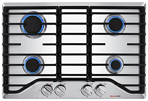 Photo 1 of 30 Inch Gas Stove Cooktop, Thermomate Built InGas Rangetop with 4 High Efficiency SABAF Burners, NG/LPG Convertible 304 Stainless Steel Gas Hob with F
