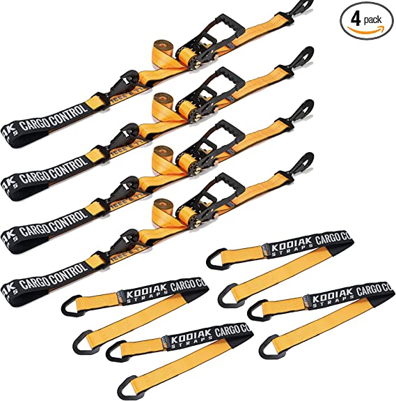 Photo 1 of 4 Pack Axle Tie Down Strap Combo with Snap Hook Ratchet-2 Inch x 114 Inch -Include 36” Axle Straps for Trucks- Heavy Duty 3333lbs Working Load KODIAK STRAPS 