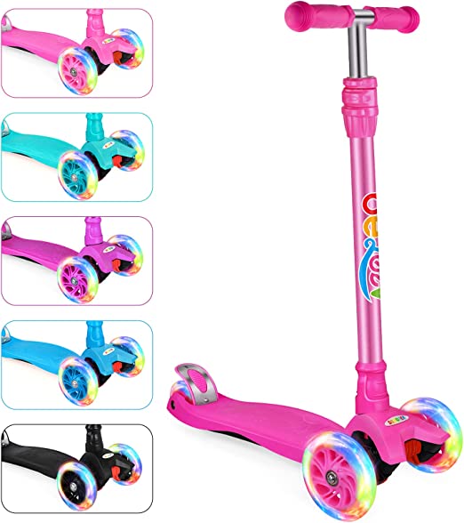 Photo 1 of BELEEV A2 Scooters for Kids 3 Wheel Kick Scooter for Toddlers Girls Boys, 4 Adjustable Height, Lean to Steer, Light up Wheels, Extra-Wide Board, Easy to Assemble for Children Gift Sport Toys Ages 3-12
