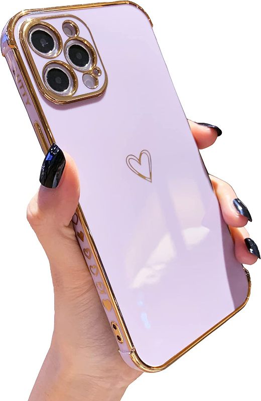 Photo 1 of iPhone 12 Pro Max Case Cute, Luxury Electroplate Edge Bumper Case, Full Camera Lens Protection Raised Reinforced Corners (6.7 Inch) -Candy Purple