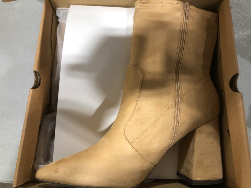 Photo 2 of [Size 9.5] PiePieBuy Womens Pointed Toe Ankle Boots Chunky Heel Zipper Faux Leather Winter Chelsea Boots -Khaki