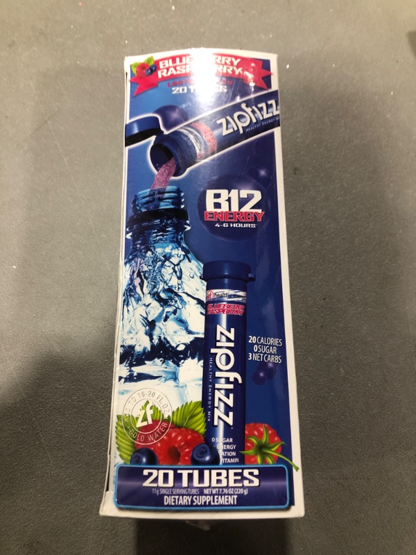 Photo 2 of Zipfizz Energy Drink Mix, Electrolyte Hydration Powder with B12 and Multi Vitamin, Blueberry Raspberry (20 Pack) Blueberry Raspberry 20 Count (Pack of 1)