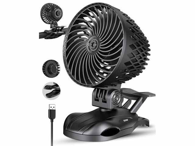 Photo 1 of DDW Small USB Desk Fan, Variable Speed Clip on Fan with Strong Airflow&Sturdy Clamp, 360°Rotation Adjustable Portable Table Cooling Fan for Home Office Car Stroller, Black