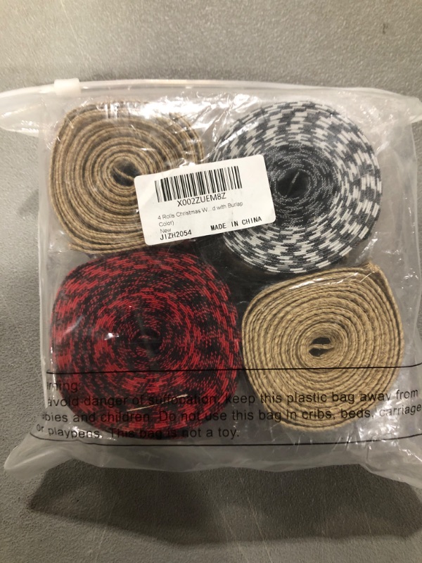 Photo 1 of 4 Rolls Christmas Wired Edge Ribbons, 26 Yards x 2.5 Inches Christmas Plaid Wired Ribbon, Burlap Craft Ribbon for DIY Wrapping Wedding Crafts (Plaid with Burlap Color)