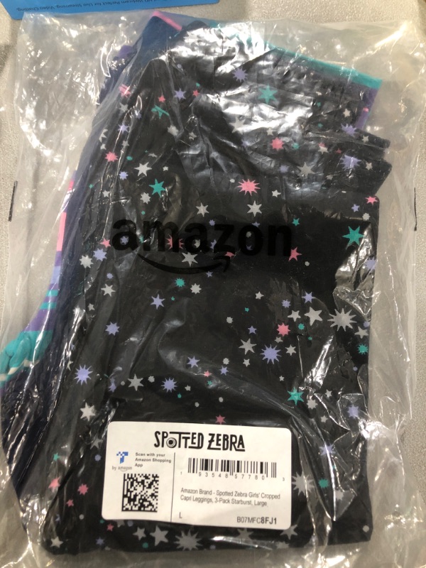 Photo 2 of [Size L] Spotted Zebra Girls and Toddlers' Cropped Capri Leggings, Multipacks 3 Black/Navy/Pink, Space/Multi Color 