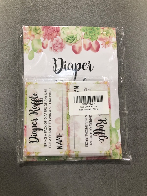 Photo 2 of Diaper Raffle Tickets and Sign Baby Shower Games, Decorations, Party Favors For Baby Showers – 1 Sign, 50 Cards per Pack(DIAPER-C002)