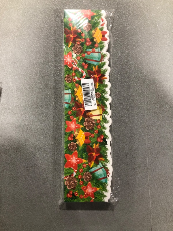 Photo 2 of 64 Feet Christmas Bulletin Borders Poinsettias Pine Cones Pine Needles Theme Border Trim for Holiday Classroom Home Decorations