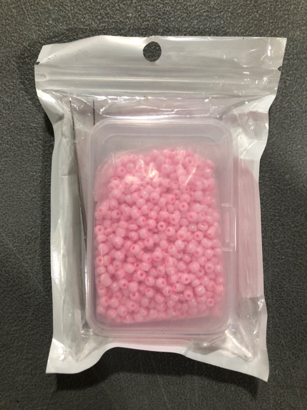 Photo 1 of 3000Pcs 3mm Glass Seed Beads, Gacuyi Round Opaque Loose Pony Bead Craft Seed Beads Bulk with Tweezers -3mm 8/0 Opaque Pink Opaque pink 3MM