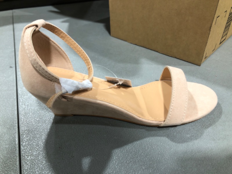 Photo 1 of [Size 7.5] Ladies Suede Low Strappy Heel- Nude