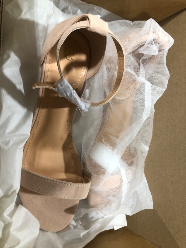 Photo 2 of [Size 7.5] Ladies Suede Low Strappy Heel- Nude