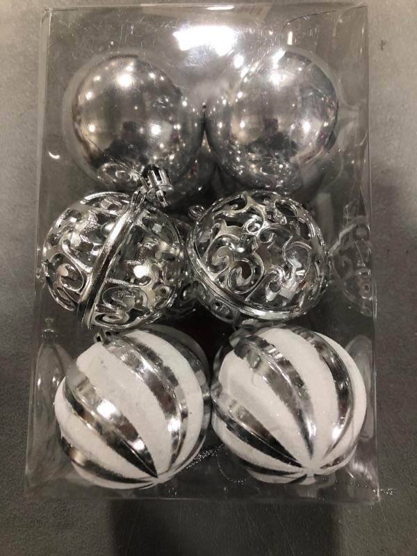 Photo 2 of Amooca Christmas Balls Ornaments Xmas Tree Hanging Decoration Glittery 12pc 2.4in New Year Holiday Party Baubles Set Silver White