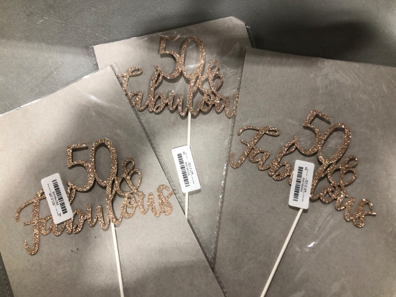 Photo 2 of 3 Pack- Rose Gold Glittery 50 & Fabulous Birthday Cake Topper - 50th Birthday Party Decorations, 50 Birthday Cake Decorations Supplies (Double Sided)