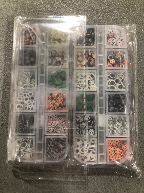 Photo 2 of 2 Boxes Halloween Clay Nail Art Slices Sequins Pumpkin Ghost Skull Spider Web Cross Spider Web Eye Glitters Nail DIY Decor 