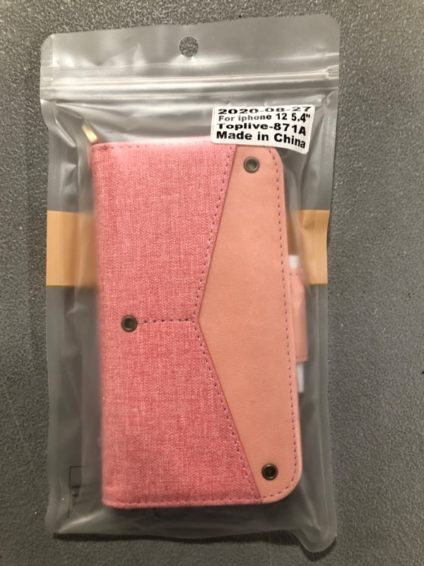 Photo 2 of [PINK] iPhone 12 Mini 5.4 Inch,Premium Wallet Case Folio Flip Cover [RFID Blocking][Kickstand][Card Holder] Case Wallet for iPhone 12 Mini 5G 2020 Release-Pink